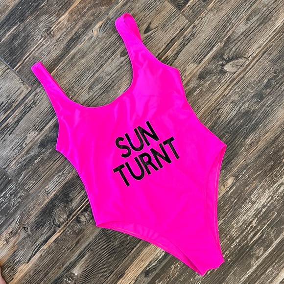 Shell Trim Front Strappy Back Tie Hotpink One Piece Swimsuit